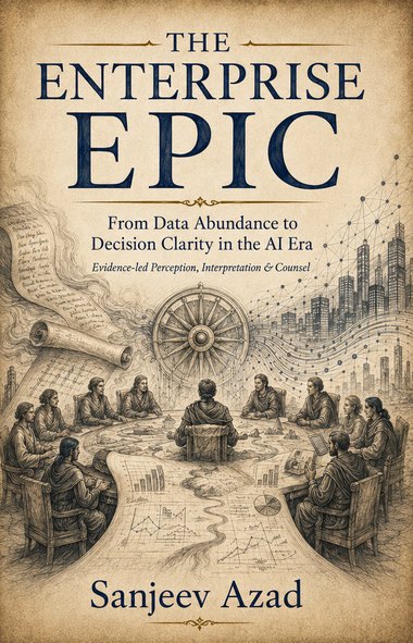 Cover of The Enterprise EPIC: an engraved council seated around a map table beneath a great wheel, with a data city rising behind them.